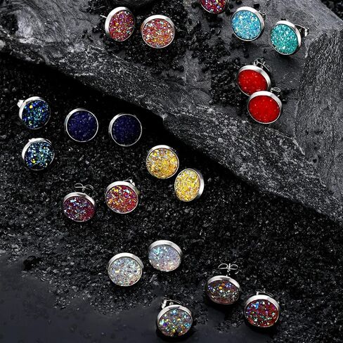 32 Pairs Faux Druzy Stud Earrings Bohemian Round Stud Earrings Stainless Steel Pierced Earrings Jewelry for Women in Saudi Arabia