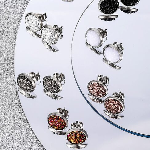 32 Pairs Faux Druzy Stud Earrings Bohemian Round Stud Earrings Stainless Steel Pierced Earrings Jewelry for Women in Saudi Arabia