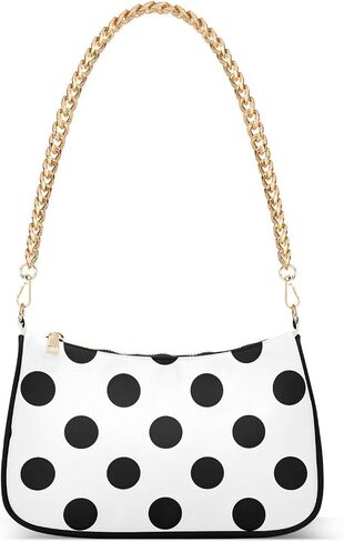 Clutch Shoulder Bags Tote Evening Purse Handbags for Women Hobo Bags Polka Dots Black White with Zipper Closure in Saudi Arabia