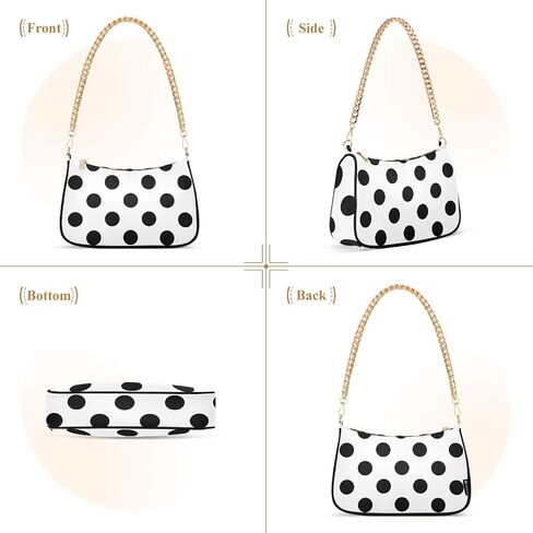 Clutch Shoulder Bags Tote Evening Purse Handbags for Women Hobo Bags Polka Dots Black White with Zipper Closure in Saudi Arabia