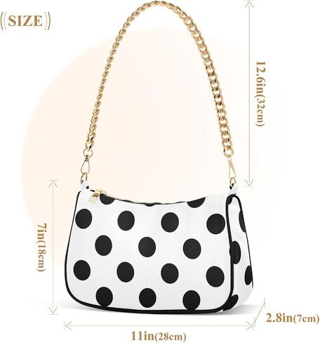 Clutch Shoulder Bags Tote Evening Purse Handbags for Women Hobo Bags Polka Dots Black White with Zipper Closure in Saudi Arabia