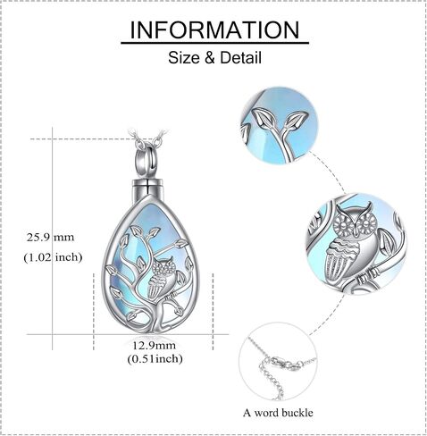 ONEFINITY Sterling Silver Always in My Heart Owl Urn Necklace for Ashes Owl Cremation Jewelry for Ashes of Loved Ones Keepsake Jewelry in Saudi Arabia