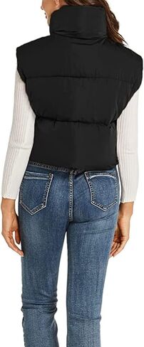 FSCONAGE Women Puffer Vest Vintage Crop Sleeveless Lightweight Cotton-Padded Zipper Crop Short Top Gilet Streetwear in Kuwait