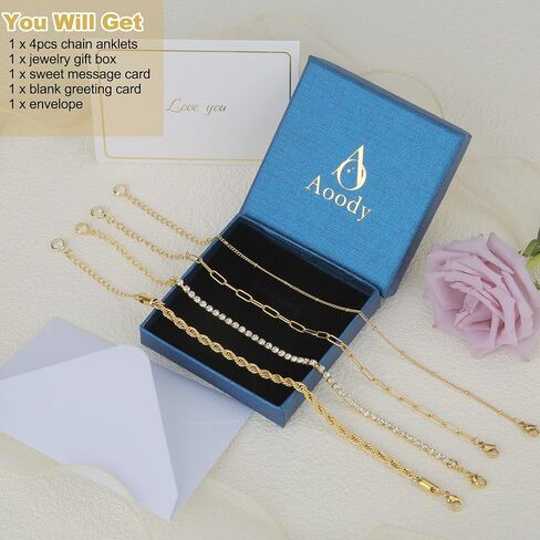 Gold Womens Ankle Bracelets Set, Gold Plated Cuban Link Anklets Tennis Rope Dainty Stackable Layered Anklet for Women Adjustable 8"+2" in Saudi Arabia
