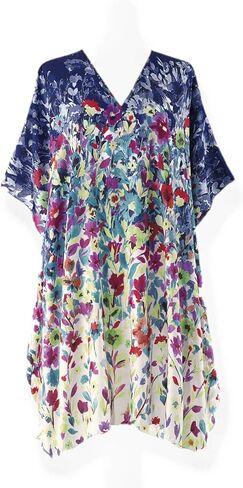 Floral Caftan for Women, Short Swimsuit Beach Cover Up, V Neck Dress, Casual and Loose Loungewear in Saudi Arabia