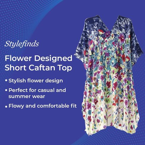 Floral Caftan for Women, Short Swimsuit Beach Cover Up, V Neck Dress, Casual and Loose Loungewear in Saudi Arabia