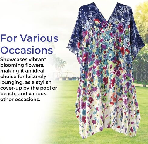 Floral Caftan for Women, Short Swimsuit Beach Cover Up, V Neck Dress, Casual and Loose Loungewear in Saudi Arabia