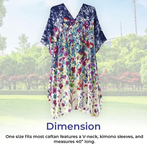 Floral Caftan for Women, Short Swimsuit Beach Cover Up, V Neck Dress, Casual and Loose Loungewear in Saudi Arabia