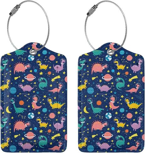 BLOCIT 2 عبوة من علامات الأمتعة مع غطاء للخصوصية - حلقة من الفولاذ المقاوم للصدأ، بطاقة عنوان - حقيبة سفر لطيفة لحقائب السفر للنساء والرجال والأطفال والفتيات (الديناصورات) in Kuwait
