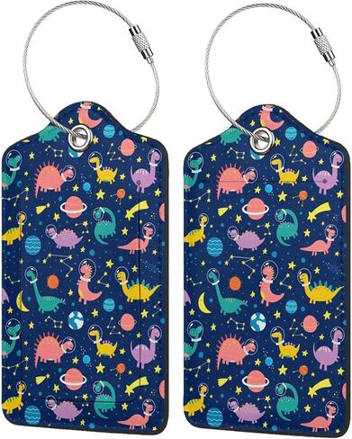 BLOCIT 2 عبوة من علامات الأمتعة مع غطاء للخصوصية - حلقة من الفولاذ المقاوم للصدأ، بطاقة عنوان - حقيبة سفر لطيفة لحقائب السفر للنساء والرجال والأطفال والفتيات (الديناصورات) in Kuwait