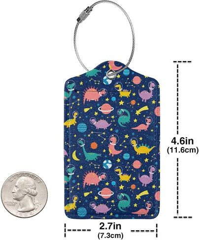 BLOCIT 2 عبوة من علامات الأمتعة مع غطاء للخصوصية - حلقة من الفولاذ المقاوم للصدأ، بطاقة عنوان - حقيبة سفر لطيفة لحقائب السفر للنساء والرجال والأطفال والفتيات (الديناصورات) in Kuwait