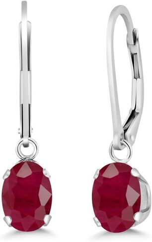 Gem Stone King 925 Sterling Silver Red Ruby Dangle Leverback Earrings For Women (2.04 Cttw, Gemstone July Birthstone, Oval 7X5MM) in Saudi Arabia