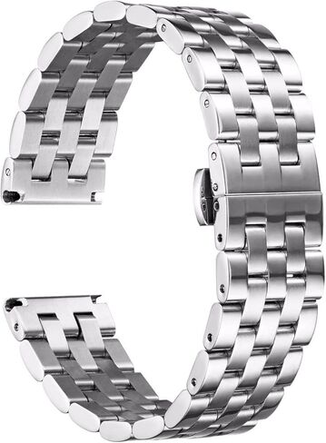 حزام ساعة BINLUN من الفولاذ المقاوم للصدأ وأشرطة ساعة معدنية بديلة للرجال والنساء مع نهاية منحنية ومستقيمة (19 ملم، فضي-أسود) in Kuwait