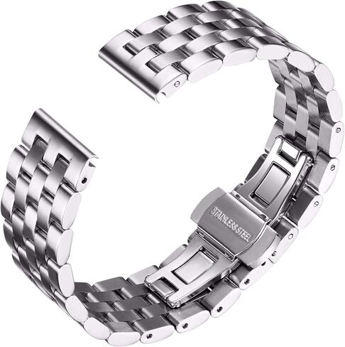 حزام ساعة BINLUN من الفولاذ المقاوم للصدأ وأشرطة ساعة معدنية بديلة للرجال والنساء مع نهاية منحنية ومستقيمة (19 ملم، فضي-أسود) in Kuwait