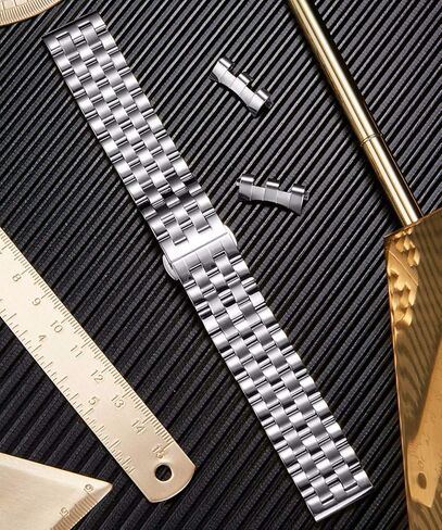 حزام ساعة BINLUN من الفولاذ المقاوم للصدأ وأشرطة ساعة معدنية بديلة للرجال والنساء مع نهاية منحنية ومستقيمة (19 ملم، فضي-أسود) in Kuwait