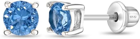 925 Sterling Silver 4mm Cubic Zirconia Screw Back Solitaire Earrings for Toddlers, Young Girls, and Teens - Classic and Elegant Blue CZ Prong Set Screw Back Earrings - Lightweight Studs in Saudi Arabia