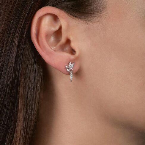 Jewelili Enchanted Disney Fine Jewelry Sterling Silver 1/10 CTTW Diamond Tinker Bell Earrings in Saudi Arabia