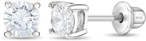 925 Sterling Silver 4mm Cubic Zirconia Screw Back Solitaire Earrings for Toddlers, Young Girls, and Teens - Classic and Elegant Blue CZ Prong Set Screw Back Earrings - Lightweight Studs in Saudi Arabia
