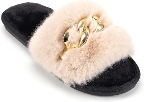 شبشب Sazujinwu الأنيق للنساء مع سلسلة لامعة | شبشب منزل داخلي من القطيفة الناعمة مفتوح الأصابع in Kuwait