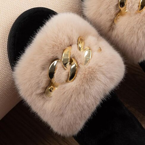 شبشب Sazujinwu الأنيق للنساء مع سلسلة لامعة | شبشب منزل داخلي من القطيفة الناعمة مفتوح الأصابع in Kuwait