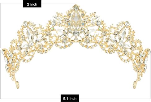 تيجان كريستال ماكون، تاج الأميرة الملكة للفتيات أو النساء لحفلات أعياد الميلاد وحفلات الزفاف وحفلات الزفاف وأعياد الميلاد وعيد الحب والهالوين (ذهبي) in Kuwait