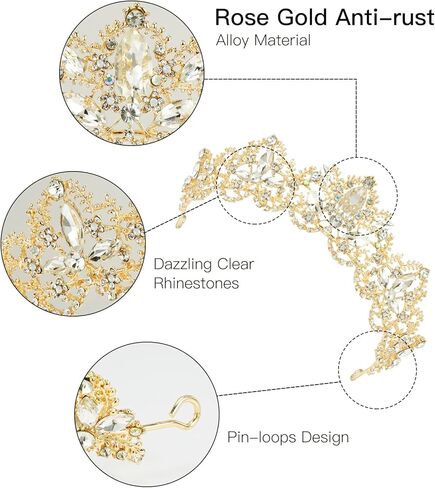 تيجان كريستال ماكون، تاج الأميرة الملكة للفتيات أو النساء لحفلات أعياد الميلاد وحفلات الزفاف وحفلات الزفاف وأعياد الميلاد وعيد الحب والهالوين (ذهبي) in Kuwait