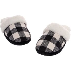 Fuzzy Buffalo Plaid Slippers for Women & Men, Sherpa House Shoes for Indoor & Outdoor, Fluffy Slides, Slide On Cute Novelty