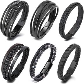 أساور جلدية للرجال من ريسو 6 قطع مصنوعة من الفولاذ المقاوم للصدأ مغناطيسية مضفرة سوداء للرجال, بدون أحجار كريمة in Kuwait