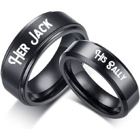 خاتم زوجين رومانسي من الفولاذ المقاوم للصدأ باللون الأسود من His Sally Her Jack، وعد بحلقات الزفاف والخطوبة في الذكرى السنوية in Saudi Arabia