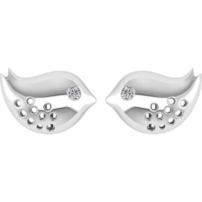 Pretty Jewels 0.05 Ct Black & White Real Diamond Baby Sparrow Stud Earrings W/Screw Back Gift For Bird Lover 14K Gold Finish 925 Sterling Silver