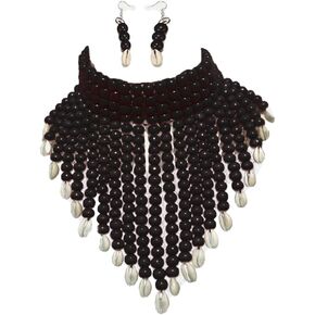 الملونة بلينغ مكتنزة خشبية مطرز البذور مريلة طوق قلادة بوهو الطبقات أفريقيا الخشب شل ستراند المختنق قلادة مجموعة مجوهرات للنساء in Kuwait