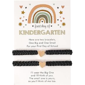 INENIMARTJ First Day of School Bracelets for Mom and Daughter,Back to School Bracelets for 2,First Day of Kindergarten Bracelets Pre-K Matching Heart Wish Adjustable Bracelets.