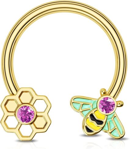Melighting Septum Rings 16G Bee Septum Jewelry 316L Surgical Steel Clear Rose CZ Daith Piercing Jewelry Helix Earrings Tragus Jewelry for Women in Saudi Arabia