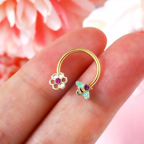 Melighting Septum Rings 16G Bee Septum Jewelry 316L Surgical Steel Clear Rose CZ Daith Piercing Jewelry Helix Earrings Tragus Jewelry for Women in Saudi Arabia