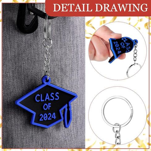 WILLBOND 20 Pieces Class of 2024 Graduation Keychains Rubber Key Chains Grad Cap in Saudi Arabia