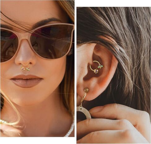 Melighting Septum Rings 16G Bee Septum Jewelry 316L Surgical Steel Clear Rose CZ Daith Piercing Jewelry Helix Earrings Tragus Jewelry for Women in Saudi Arabia