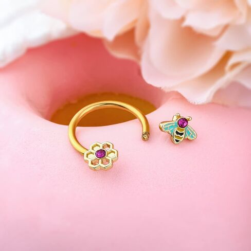 Melighting Septum Rings 16G Bee Septum Jewelry 316L Surgical Steel Clear Rose CZ Daith Piercing Jewelry Helix Earrings Tragus Jewelry for Women in Saudi Arabia