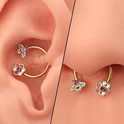 Melighting Septum Rings 16G Bee Septum Jewelry 316L Surgical Steel Clear Rose CZ Daith Piercing Jewelry Helix Earrings Tragus Jewelry for Women in Saudi Arabia