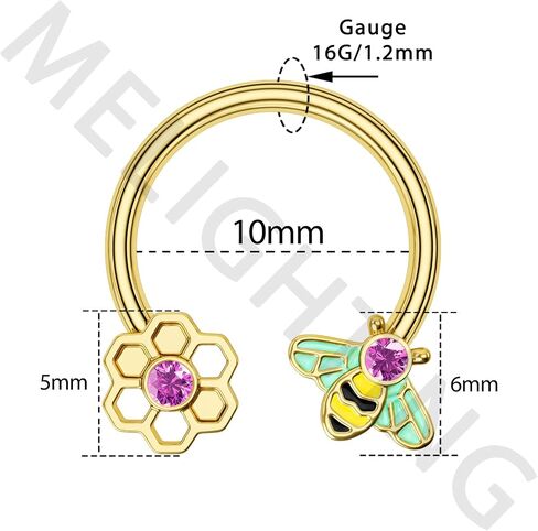 Melighting Septum Rings 16G Bee Septum Jewelry 316L Surgical Steel Clear Rose CZ Daith Piercing Jewelry Helix Earrings Tragus Jewelry for Women in Saudi Arabia