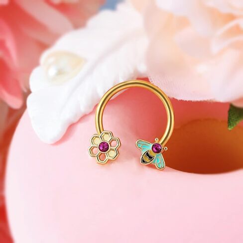 Melighting Septum Rings 16G Bee Septum Jewelry 316L Surgical Steel Clear Rose CZ Daith Piercing Jewelry Helix Earrings Tragus Jewelry for Women in Saudi Arabia