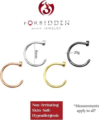 Forbidden Body Jewelry Super Value 4-Pack: 18-20g Surgical Steel Comfort-Fit Perfect Every-Day Basics Nose Hoops in Saudi Arabia