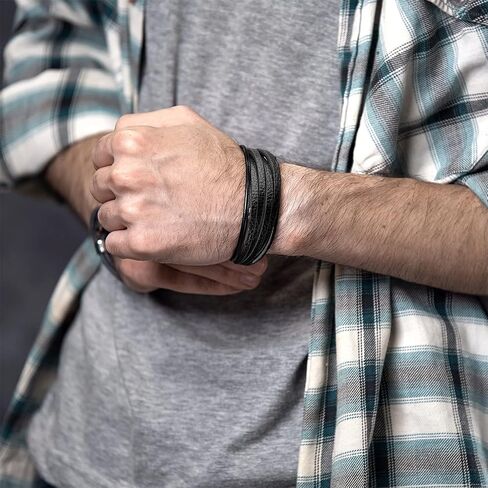 أساور جلدية للرجال من ريسو 6 قطع مصنوعة من الفولاذ المقاوم للصدأ مغناطيسية مضفرة سوداء للرجال, بدون أحجار كريمة in Kuwait