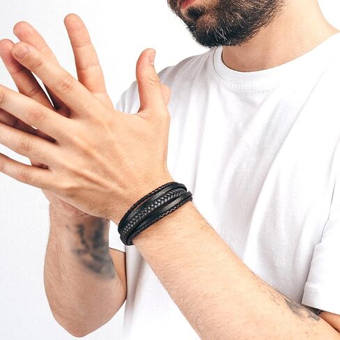 أساور جلدية للرجال من ريسو 6 قطع مصنوعة من الفولاذ المقاوم للصدأ مغناطيسية مضفرة سوداء للرجال, بدون أحجار كريمة in Kuwait