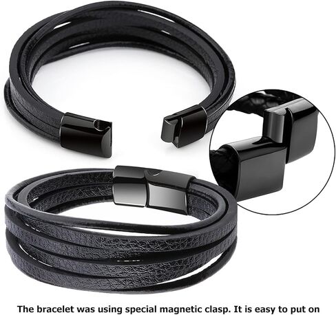 أساور جلدية للرجال من ريسو 6 قطع مصنوعة من الفولاذ المقاوم للصدأ مغناطيسية مضفرة سوداء للرجال, بدون أحجار كريمة in Kuwait