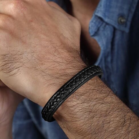 أساور جلدية للرجال من ريسو 6 قطع مصنوعة من الفولاذ المقاوم للصدأ مغناطيسية مضفرة سوداء للرجال, بدون أحجار كريمة in Kuwait