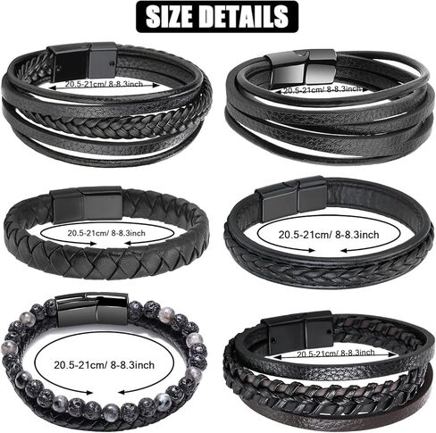 أساور جلدية للرجال من ريسو 6 قطع مصنوعة من الفولاذ المقاوم للصدأ مغناطيسية مضفرة سوداء للرجال, بدون أحجار كريمة in Kuwait