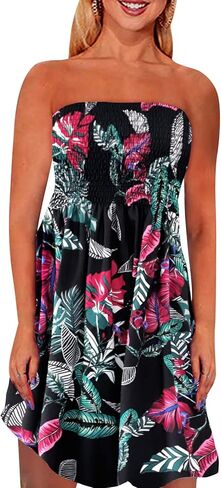 Zyyfly Tube Top Dress Women Summer Beach Coverup Stretch Smocked Strapless Dress in Kuwait