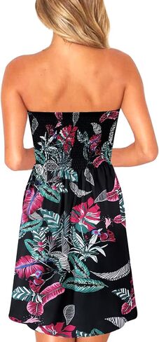 Zyyfly Tube Top Dress Women Summer Beach Coverup Stretch Smocked Strapless Dress in Kuwait