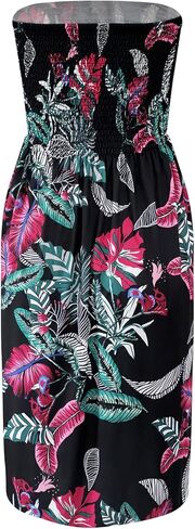 Zyyfly Tube Top Dress Women Summer Beach Coverup Stretch Smocked Strapless Dress in Kuwait