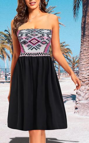 فستان Zyyfly Tube Top للنساء للصيف والشاطئ، فستان بدون حمالات قابل للتمدد in Kuwait
